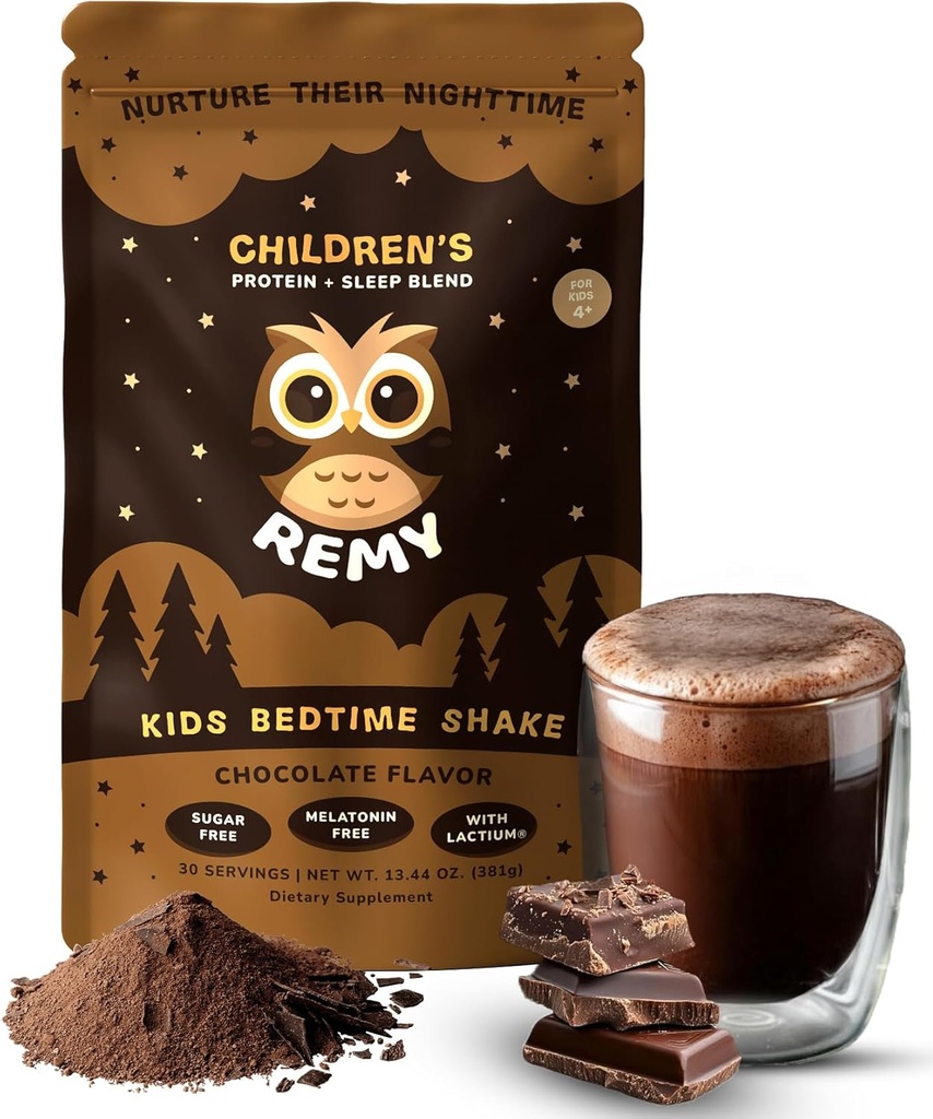 Happy Owl Remy Protein Sleep Aid Supplements for Kids, Melatonin- Free Formel, Lactium, L Theanine, Vitamin D, B6, Calcium & Herbal Ekstrakter Sleep Aid for Kids, Balanced Nutritional Drink, Ikke GMO