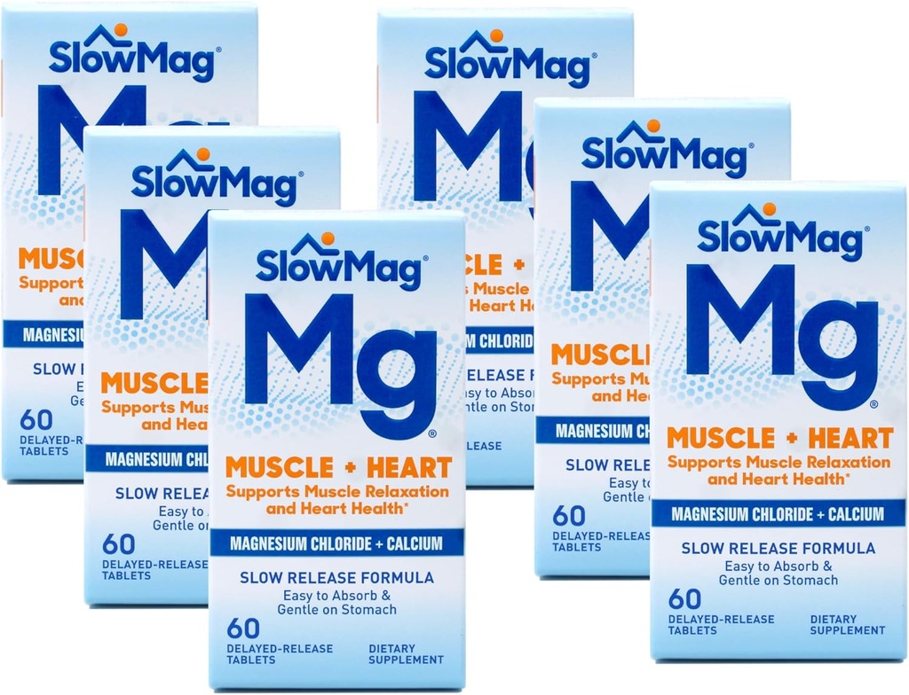 Slow Mag Magnesiumchlorid og calcium, 60 tabletter hver (værdipakke med 6)