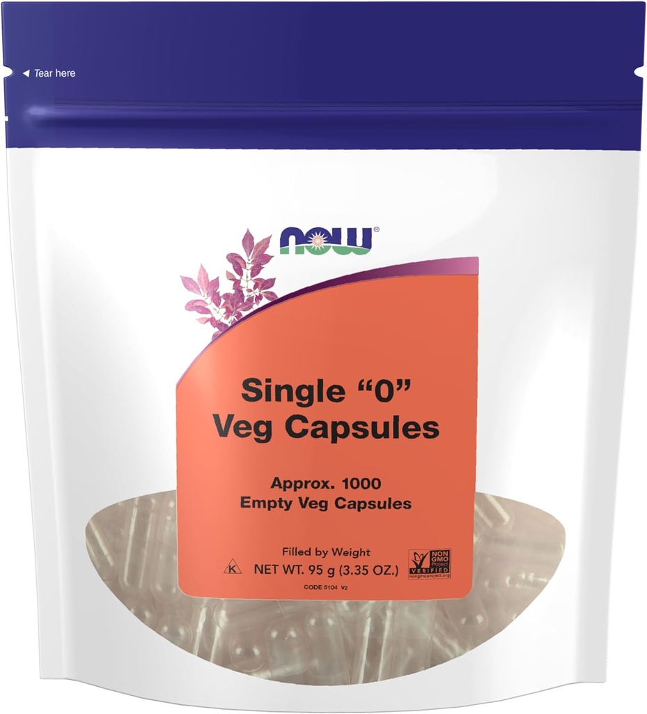 Now Supplements, Tomme Vegetariske Kapsler, Single "0", Fyldt med vægt, Non- GMO projekt Verificeret, 1.000 Veg Kapsler