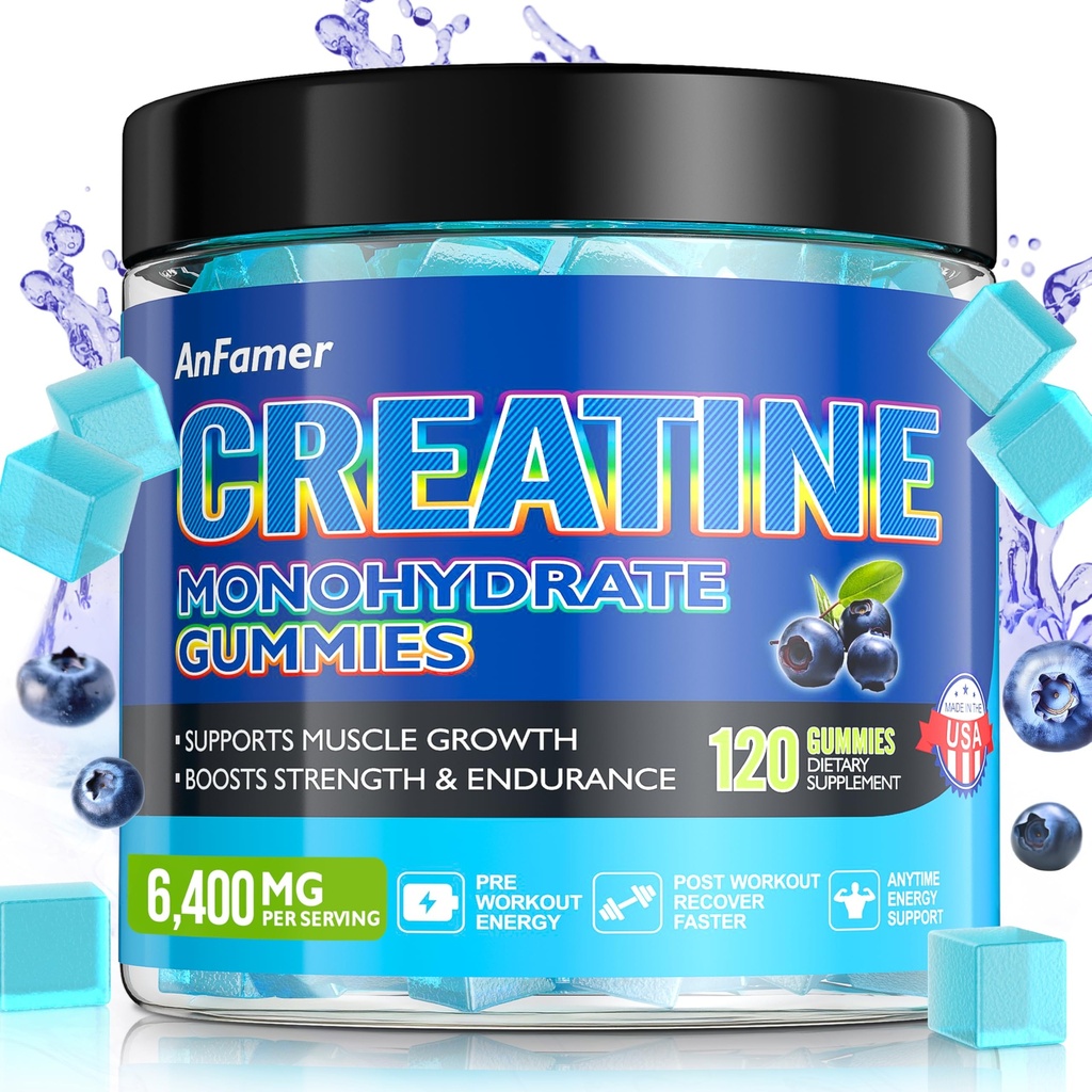 Kreatin monohydrat gummier til mænd og kvinder, øge styrke og opbygge muskler, energi & booty Gain, Preworkout supplement, Sukker fri, Vegan, Chewables Blueberry Flavor-120 Greve