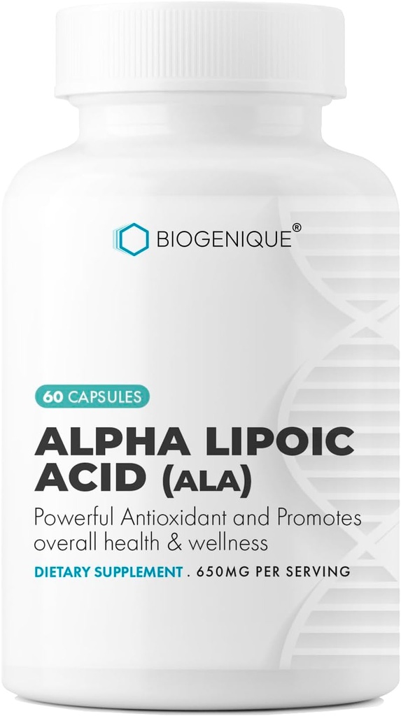 Alpha Lipoic Acid 650mg, understøtter Antioxidant Sundhed og Samlet Sundhed, fremmer samlet sundhed & Wellness, ALA 60 Kapsler - Made in USA - Vegan, Non- GMO, Gluten Free