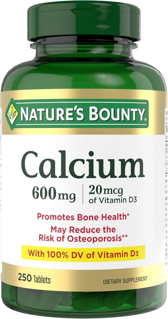 Nature 's Bounty Calcium Carbonat & D-vitamin, understøtter immunforsvar & knoglersundhed, 600 mg Calcium & 800IE Vitamin D3, 250 tabletter