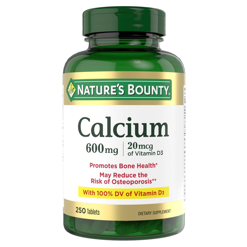 Nature 's Bounty Calcium Carbonat & D-vitamin, understøtter immunforsvar & knoglersundhed, 600 mg Calcium & 800IE Vitamin D3, 250 tabletter