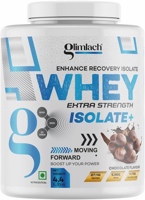 GLIMLACH Whey Extra Strength Isolate + Protein Powder for Muscle Support & Recovery, Vegetar - Primær kilde Whey Isolate (4.4LBS, Chokolade)