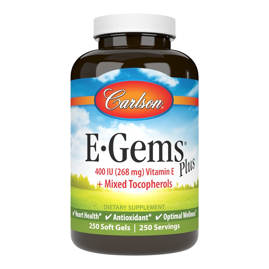 Carlson - E- Gems Plus, Natural Vitamin E 400 IE, Understøtter et sundt hjerte, 250 bløde geler
