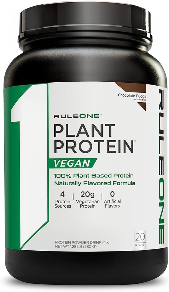 Regel 1 R1 Plante Protein, Chokolade Fudge - 1.28 lbs Pulver - 20g Vegan Protein + naturligt okkurering Aminosyrer - 20 Servere