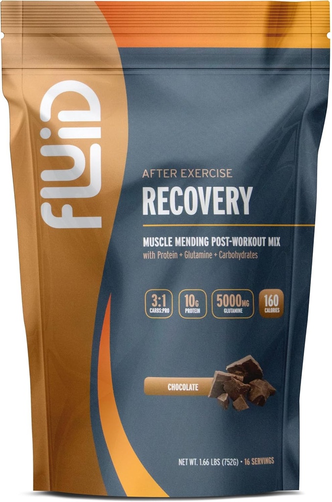 Fluid Recovery, Post-Workout Drink Mix, Whey Isolate Protein, L-Glutamine, Carbs, All Natural Ingredients, Gluten-Free, Lactose-Free (Chocolate)