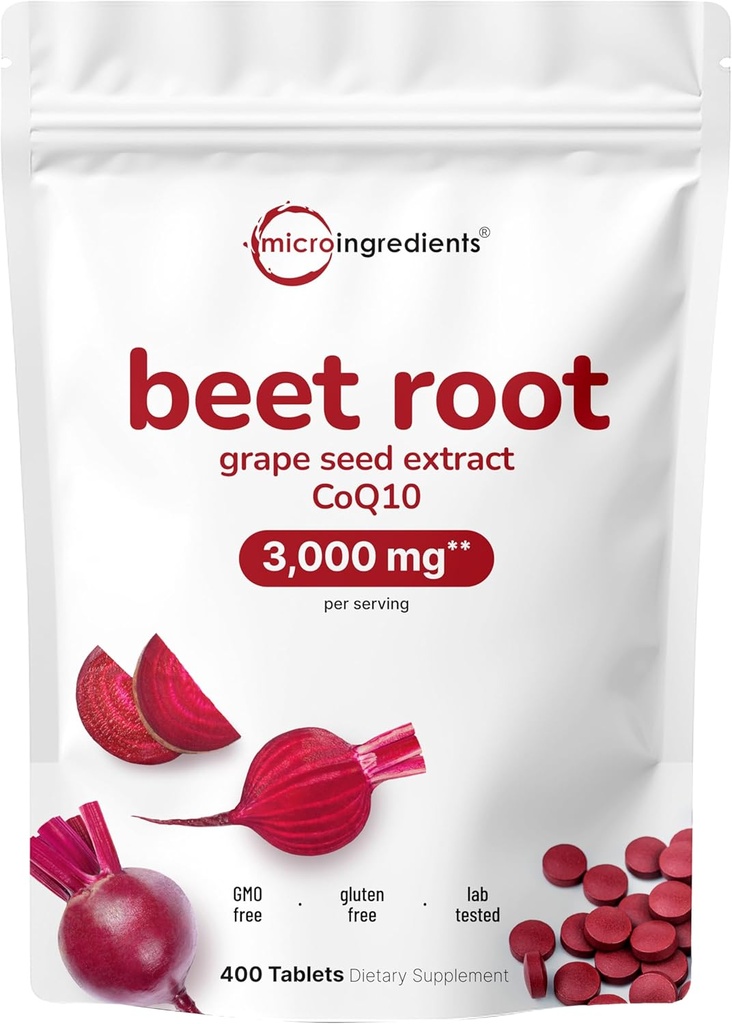 Beet Root 3,000mg med Grape Seed Extract & CoQ10, 400 tabletter Note 124; 200 Serveringer