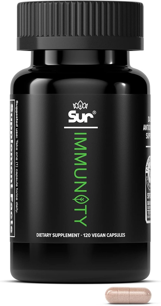 Sur Immunitet Support med C-vitamin, Acerola Cherry, Gurkemeje & Green Tea Extract - Optimal forsvar Wellness Regimen, Antioxidant Blend & Vegansk Polyphenol Supplement (120 kapsler)