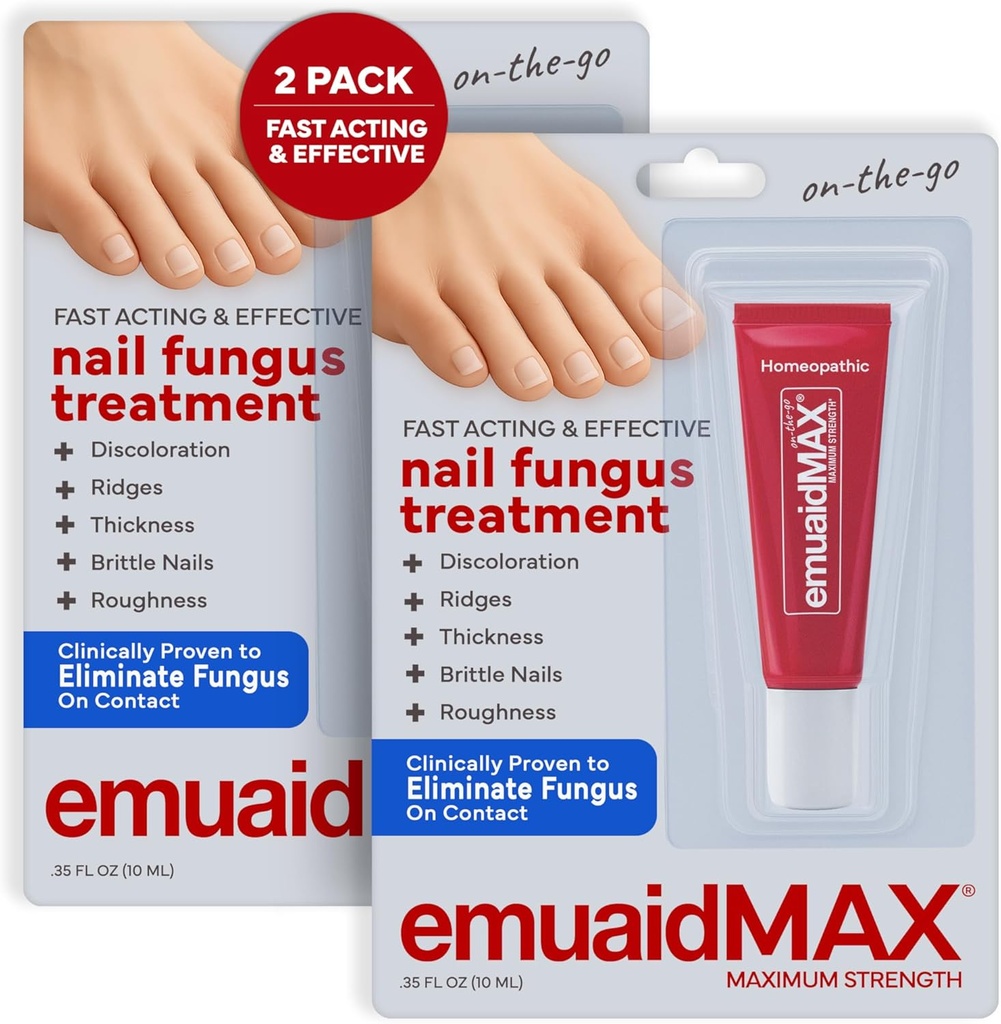 EMUAIDMAX Nail svamp behandling salve - Kraftfuld Natural Nail & Toenail svamp behandling for resistente svampeinfektioner, Reducerer klør & ubehag, On- The- Go størrelse, 0,35oz, 2 Pack