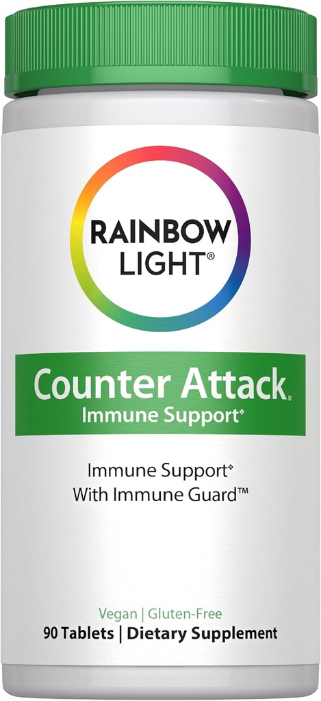 Rainbow Light counter angreb immunforsvar, Kosttilskud giver immunforsvar, Med C-vitamin, Zink og 3 Målrettede urteblandinger, Vegan og Gluten Free, 90 Greve