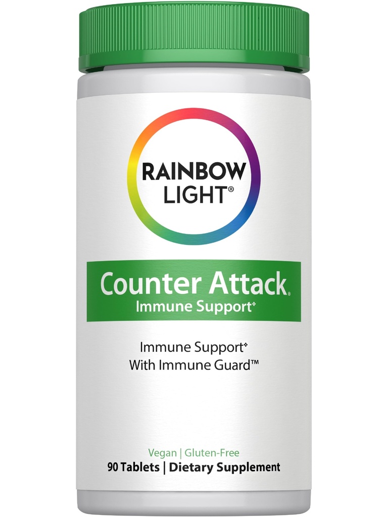 Rainbow Light counter angreb immunforsvar, Kosttilskud giver immunforsvar, Med C-vitamin, Zink og 3 Målrettede urteblandinger, Vegan og Gluten Free, 90 Greve