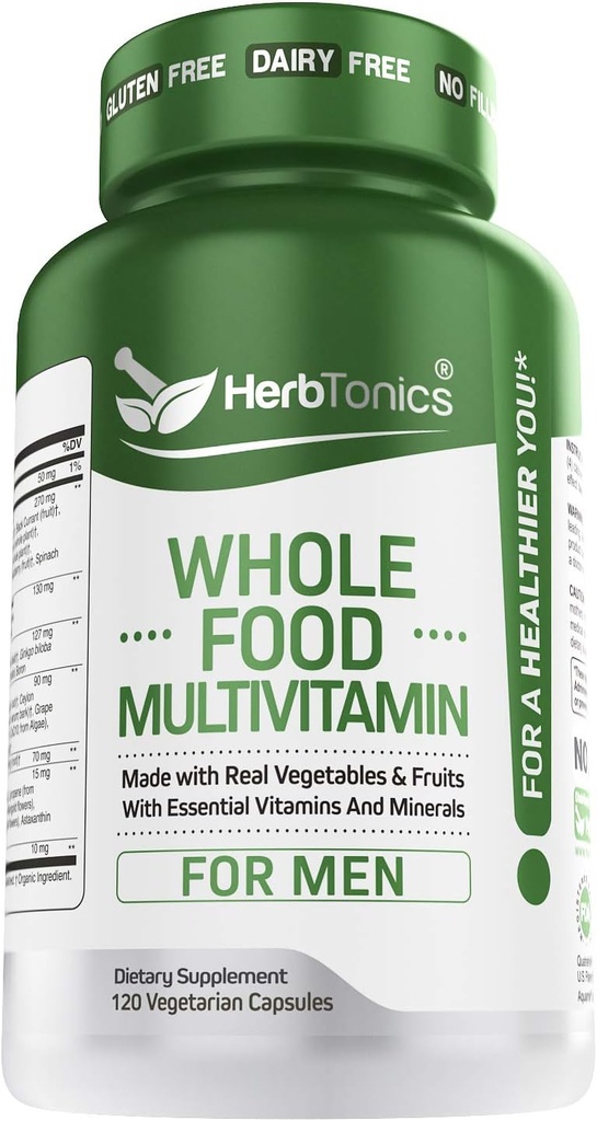 Hel mad Multivitamin til kvinder & mænd med superfødevarer fra hele fødevaremarkeder 124; Real Raw Veggies, Frugter, E-vitamin, A, B Complex-124; Vegan Non- GMO 120 Vegetarkapsler (Mænd)