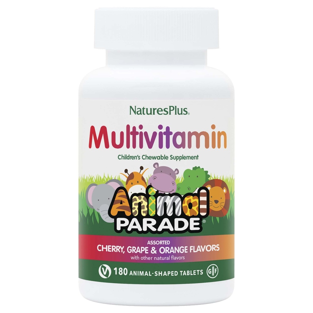 NaturesPlus Animal Parade Children 's Chewable Multivitamin - 180 Animal- Shaped Tablets - Natural Assorted Artists - Vegetarisk, Gluten Free - 90 Servere