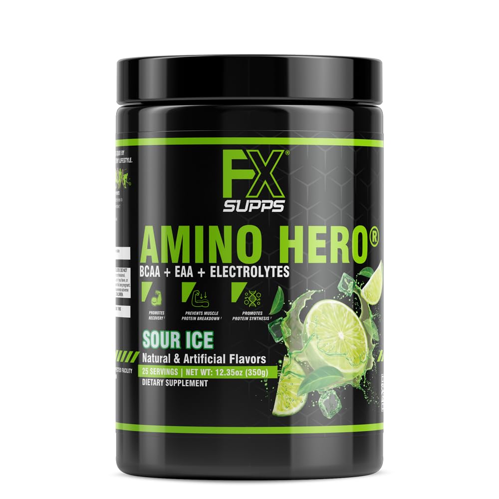 FXSUPPS Amino Hero Sour Ice Flavor (25 Servering) Note 124; efter-workout Inddrivelse drik for mænd og kvinder