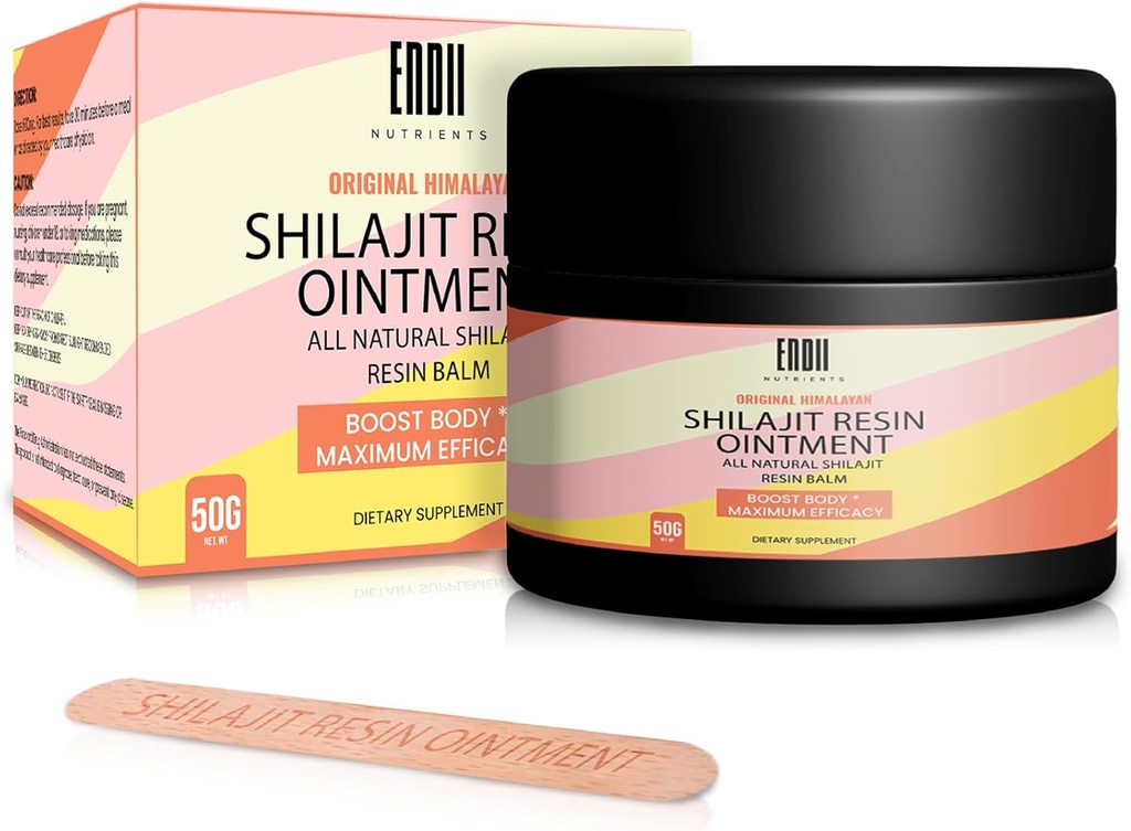 Shilajit Resin w / Fulvic Acid & Trace Minerals, 100% Pure Shilajit med 85 + Humajit supplement Gel, Øge Metabolisme, Energi & immunsystem - 100 Servere / 60g pr Servering 1.67oz