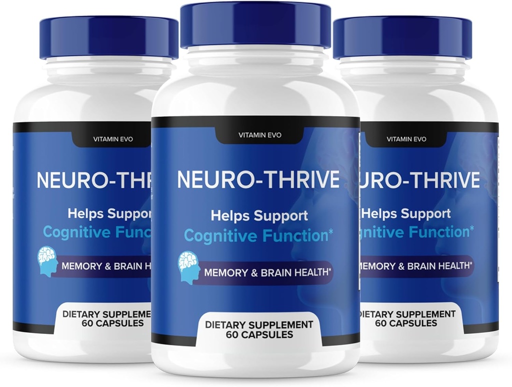 (3 Pack) Neuro Thrive Brain Supplement, Neuro Thrive for Memory, Neuro Thrive PQQ at reducere negative virkninger af Brain Fog, Neuro Thrive Cognitive Function, NeuroThrive Anmeldelser Neuro- Thrive (180 Cap)