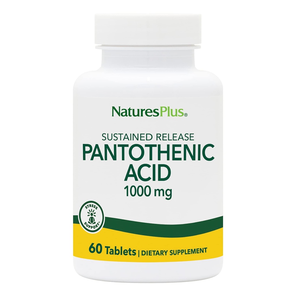 NaturePlus Pantothensyre, Vedvarende frigivelse - 1000 mg, 60 tabletter - High- Potency Vitamin B5 tillæg - Vegetarisk, Gluten Free - 60 Servere