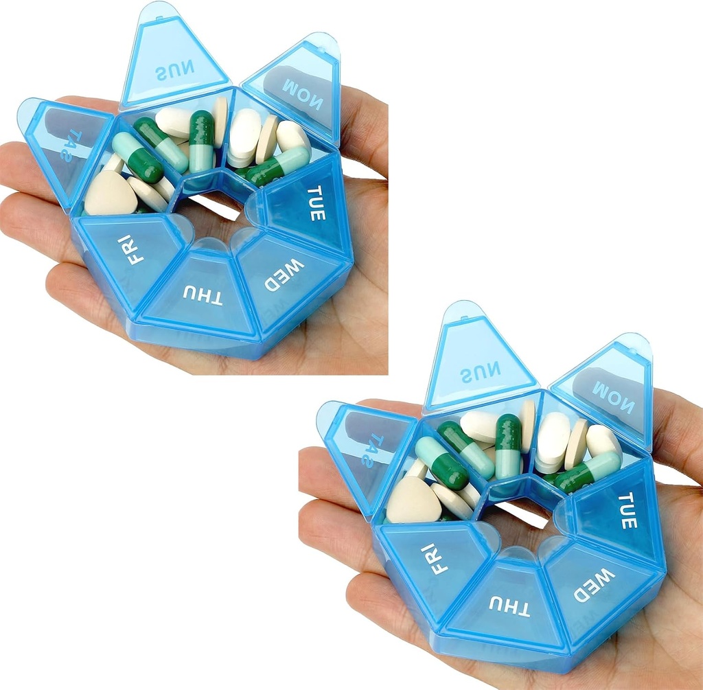 Pil Organizer, 2 Pack Pill Box, Små piller sag, Medicin Organizer 1 gang om dagen, Ugentlig Medicin Arrangører, Daily Pills Container, Medicines Holder, Rejseboks 7 Dag (blå)