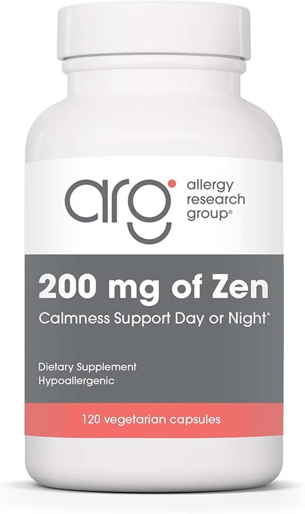 Allergy Research Group 200 mg Zen - GABA L- Theanine Supplement, Natural Call, Sleep & Relax Support til kvinder & mænd, tage dag eller nat for afslapning & rolig energi - 120 Vegetariske kapsler