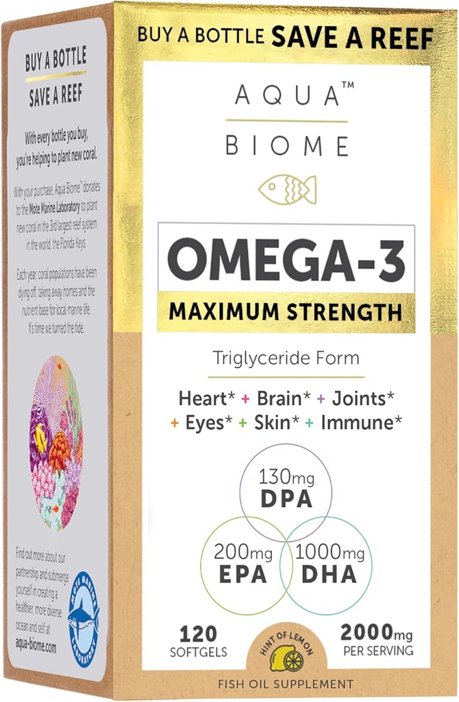 Enzymedica Maximum Strength High Potency Fish Oil, EPA DHA Omega 3 Supplement | Burpless, 120 Softgels