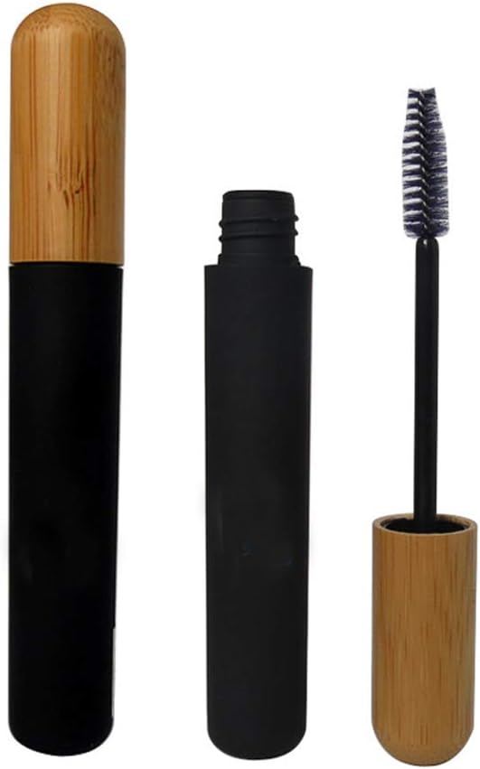mollensiuer 2Pcs 6ml Genopfyldelig Tom Mascara Tube Flasker Hætteglas Sort Genanvendelig Eyelash Cream Container flaske med Eyelash Wand og Bamboo Cap til selv Mascara, Rejser