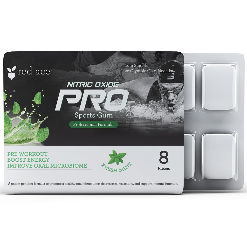 Rød Ace nitrogenoxid PRO Sports Chewing Gum med C-vitamin og zink citrat - 8 stykker (frisk Mint)