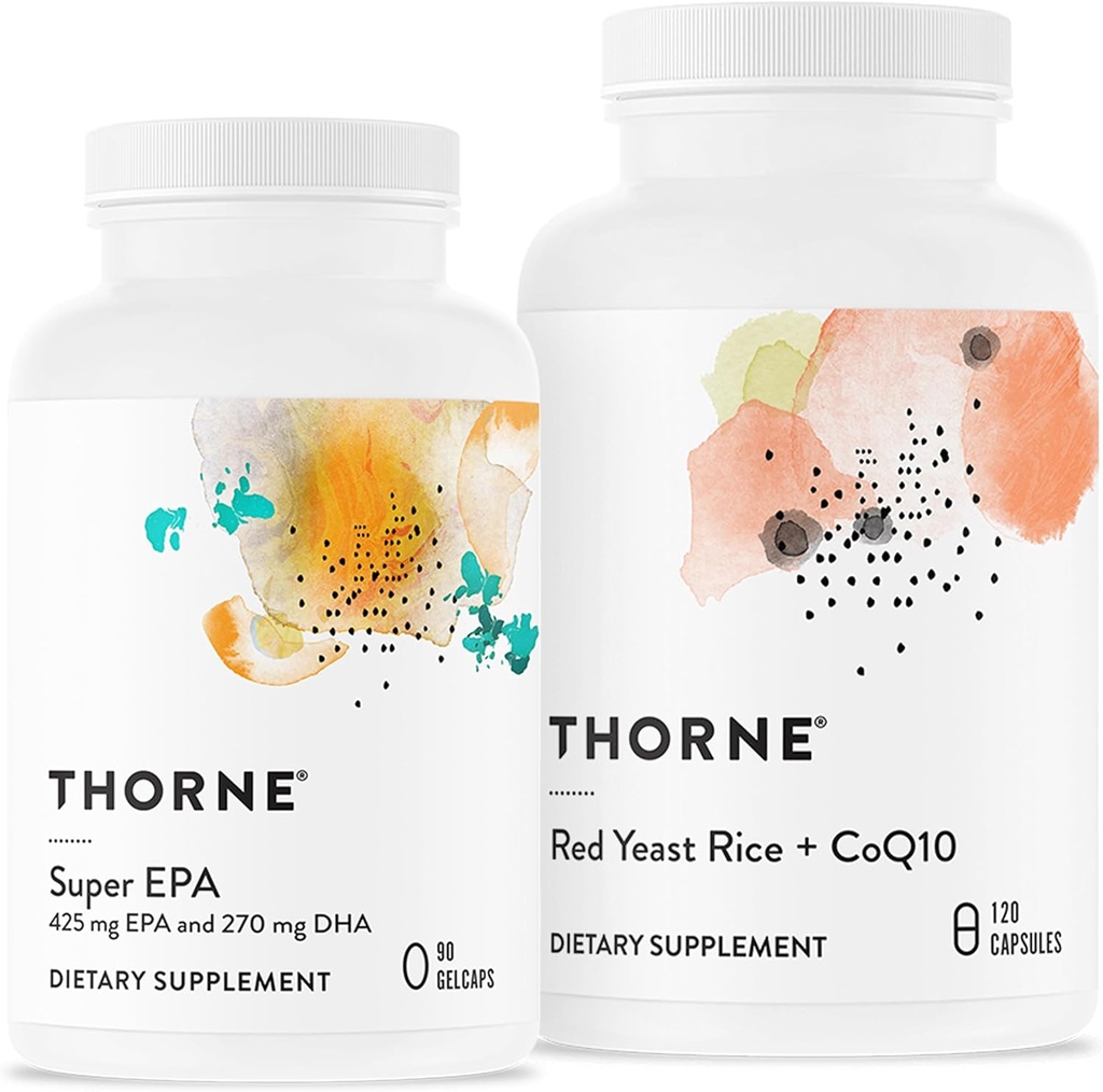 THORNE - Super EPA og Red Yeast Rice & CoQ10 Bundle - Understøtter Kardiovascluar, Joints, Brain, og Hud Sundhed - 90 til 120 Servering