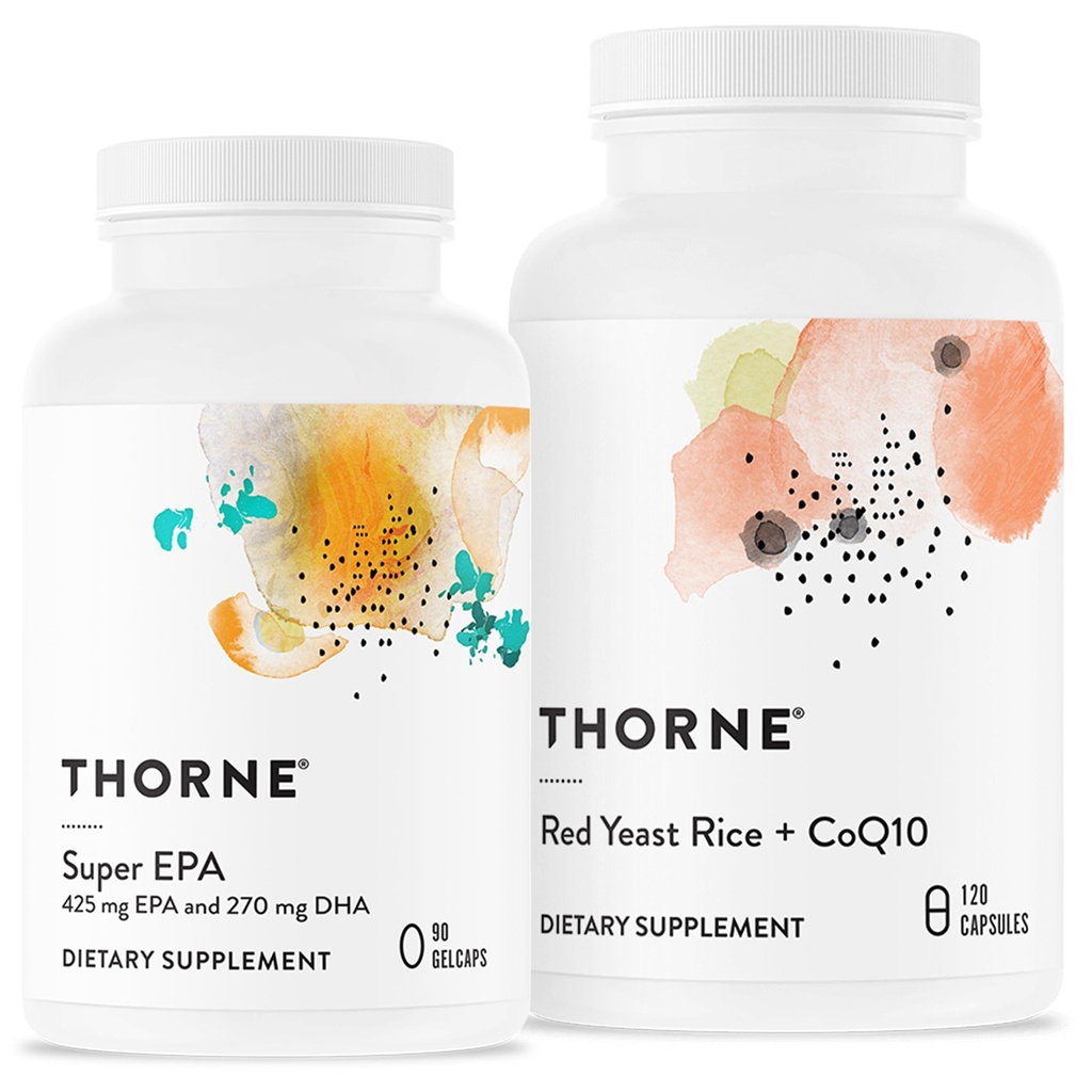 THORNE - Super EPA og Red Yeast Rice & CoQ10 Bundle - Understøtter Kardiovascluar, Joints, Brain, og Hud Sundhed - 90 til 120 Servering