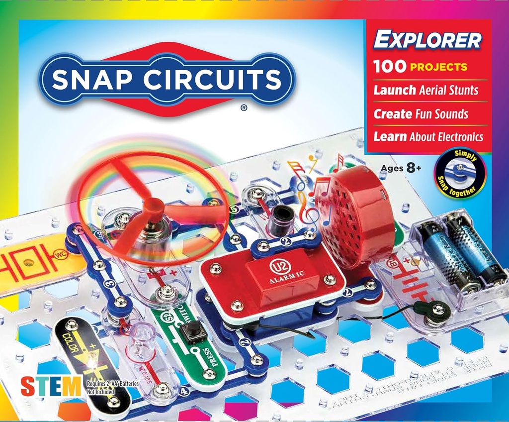 Snap Circuits Jr. SC- 100 Electronics Exploration Kit, Over 100 Projekter, Full Color Project Manual, 28 Dele, STEM Educational Toy for Kids 8 +
