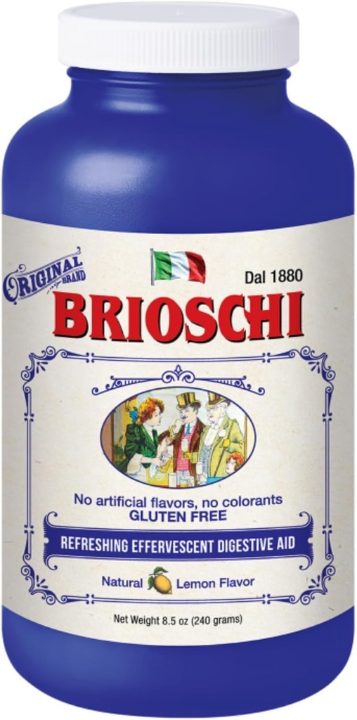 Brioschi italiensk Lemon Flavored Effervescent Heartburn, Opset Mave, Syre fordøjelsesbesvær, 8.5 oz flaske