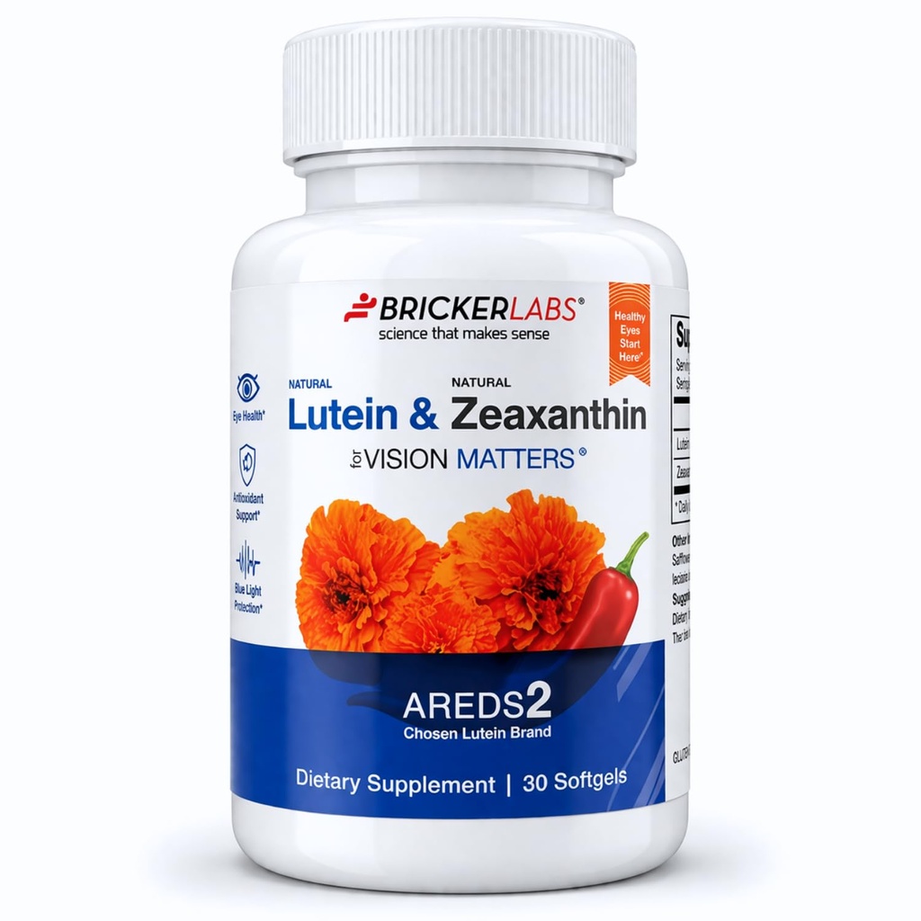 Bricker Labs Natural Lutein + Zeaxanthin Eye supplement - understøtter øje, hjerne og hudsundhed med Macular Carotenoider, Superior Bioavailability, AREDS2 Chosen Lutein Kilde - 60 Soft Gels