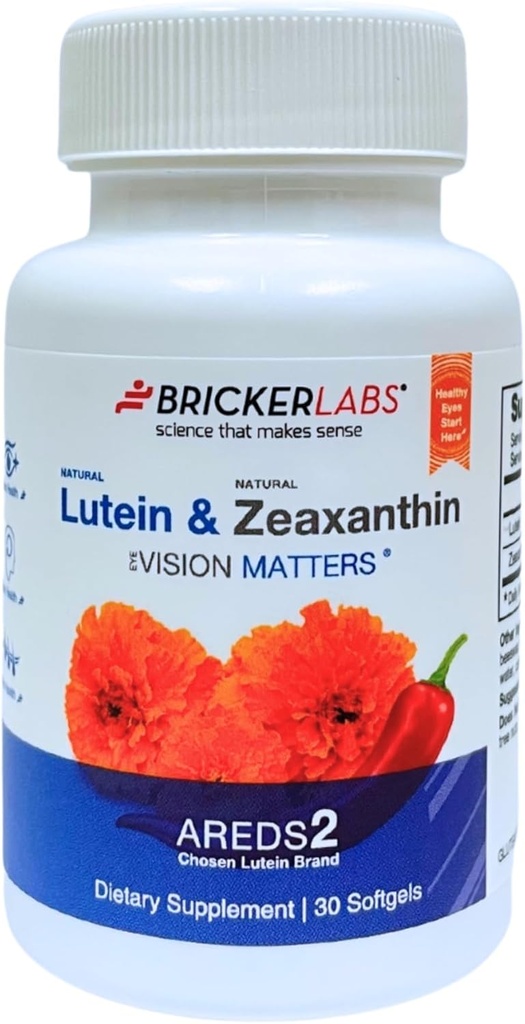 Bricker Labs Natural Lutein + Zeaxanthin Eye supplement - understøtter øje, hjerne og hudsundhed med Macular Carotenoider, Superior Bioavailability, AREDS2 Chosen Lutein Kilde - 60 Soft Gels