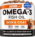 StrellaLab Omega 3 for hunde - (180 Ct) Fish Oil Treats - Allergi & Itch Relief Skin & Coat Supplement - Tør Itchy Skin, Anti Shedding & Hot Spots Treatment - Pet Salmon Oil Chews - Kylling Flavor