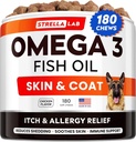 StrellaLab Omega 3 for hunde - (180 Ct) Fish Oil Treats - Allergi & Itch Relief Skin & Coat Supplement - Tør Itchy Skin, Anti Shedding & Hot Spots Treatment - Pet Salmon Oil Chews - Kylling Flavor