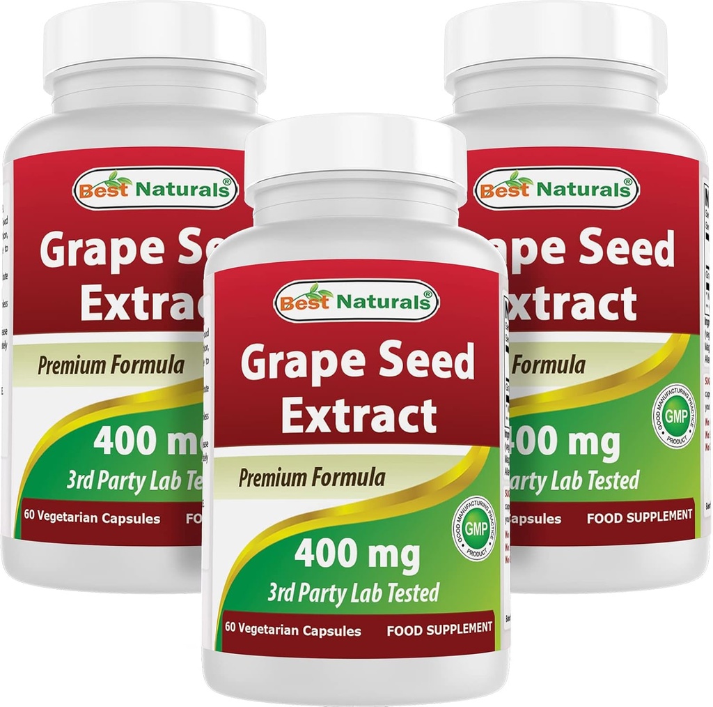 Bedste Naturals Grape Seed Extract 400 mg 60 Vcaps (60 Greve (pakke med 3))