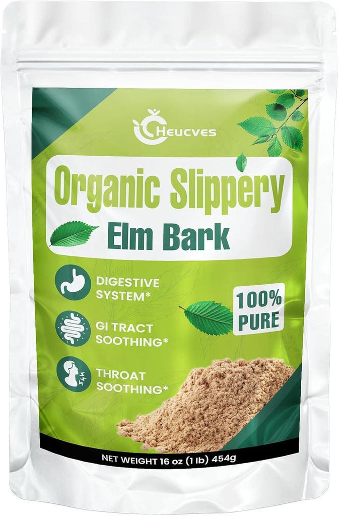 Slippery Elm, Slippery Elm Powder Organic, Elm Bark Lavet af Indre Bark - 1 Pund (349 Servere), Naturlige urter Hjælper Sothe Halsen og Hoste & fordøjelsesbesvær, Diarré - 100% Pure & Vegan