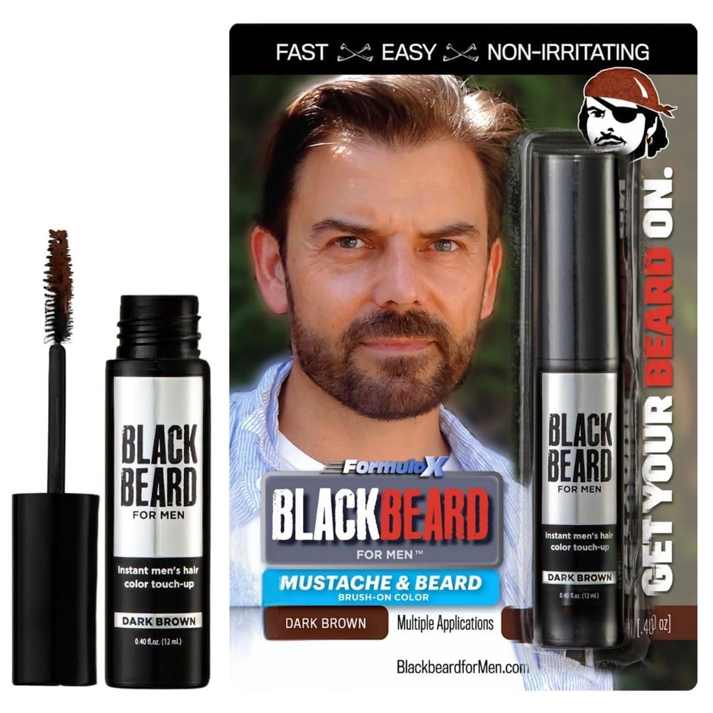 Blackbeard til mænd Instant Beard Color - All Day Beard, Mustache, Øjenbryn, og Sideburns Color - Midlertidig, Hypoallergen Beard Dye Alternativ - Op til 45 applikationer - Dark Brown, 1 Pack
