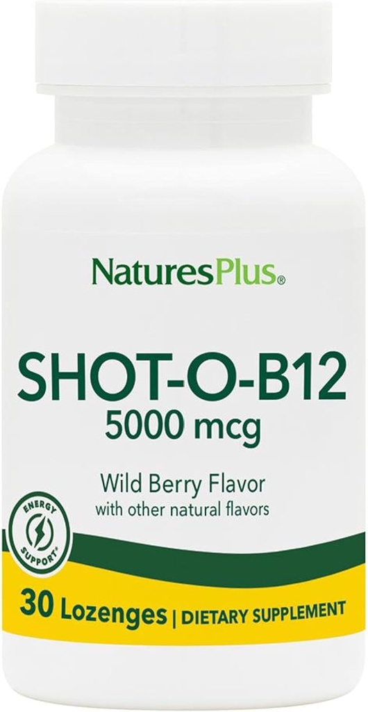 NaturePlus Shot- O- B12- 30 Lozenges, Wild Berry Flavor - 5000 mcg - Vegan, Gluten Free - 30 Servere