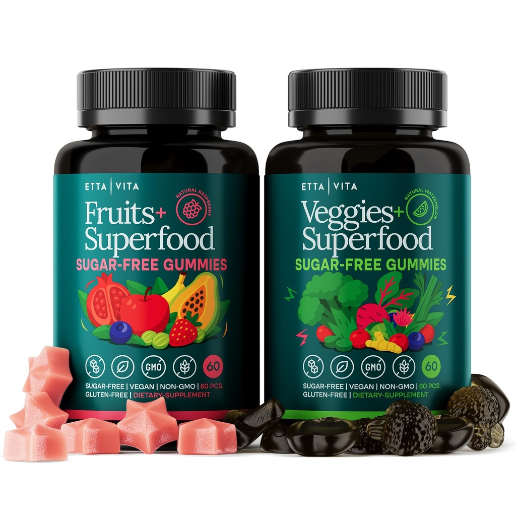 Hver dag Debloat & Detox Sugar- Free Fruits and Veggies Gummies - Energistøtte med Superfood Frugt og Grøntsager Supplement (120 Chews) Cruelty- fri, Vegan, Gluten- fri, Frugt og Vegetabilske Vitamin
