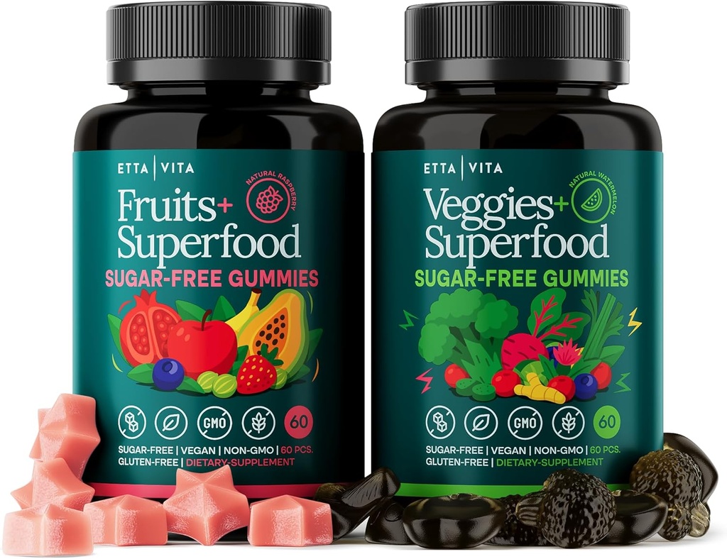 Hver dag Debloat & Detox Sugar- Free Fruits and Veggies Gummies - Energistøtte med Superfood Frugt og Grøntsager Supplement (120 Chews) Cruelty- fri, Vegan, Gluten- fri, Frugt og Vegetabilske Vitamin