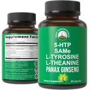 Peak Performance Mood Support Supplement med 5 Top Ingredienser: 5htp, SAM e, L Tyrosine, L Theanine, og Panax Ginseng. Rolig, Fokus, Afslapning Kosttilskud. Vegansk