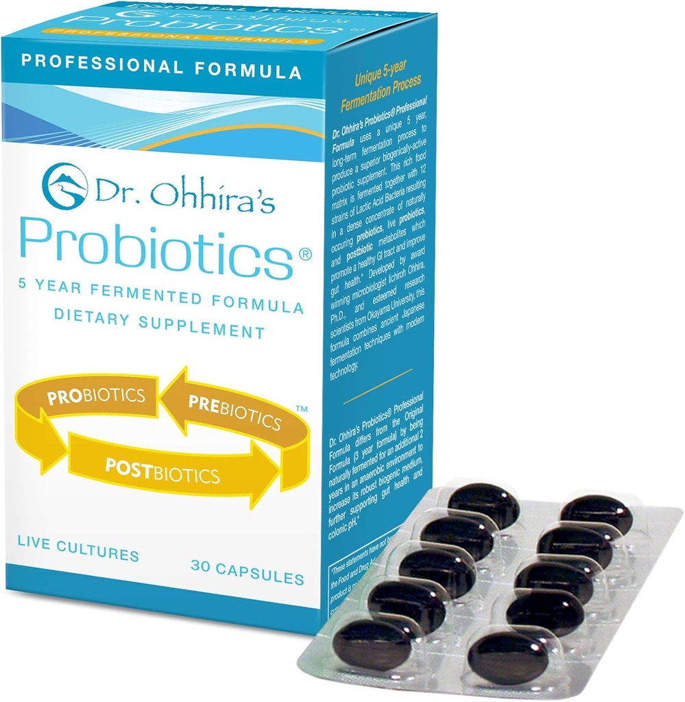 Dr. Ohhira’s Probiotics Professional Formula with 5 Year Fermented Prebiotics, Live Active Probiotics and The only Product with Postbiotic Metabolites, 30 Capsules