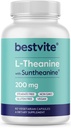 BESTVITE Double Strength Suntheanine L- Theanine 200mg - Patenteret og klinisk undersøgt - 60 Vegetariske kapsler - Vegan - Ingen stearater - Ikke GMO - Gluten Free - Afslapning Support