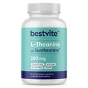 BESTVITE Double Strength Suntheanine L- Theanine 200mg - Patenteret og klinisk undersøgt - 60 Vegetariske kapsler - Vegan - Ingen stearater - Ikke GMO - Gluten Free - Afslapning Support