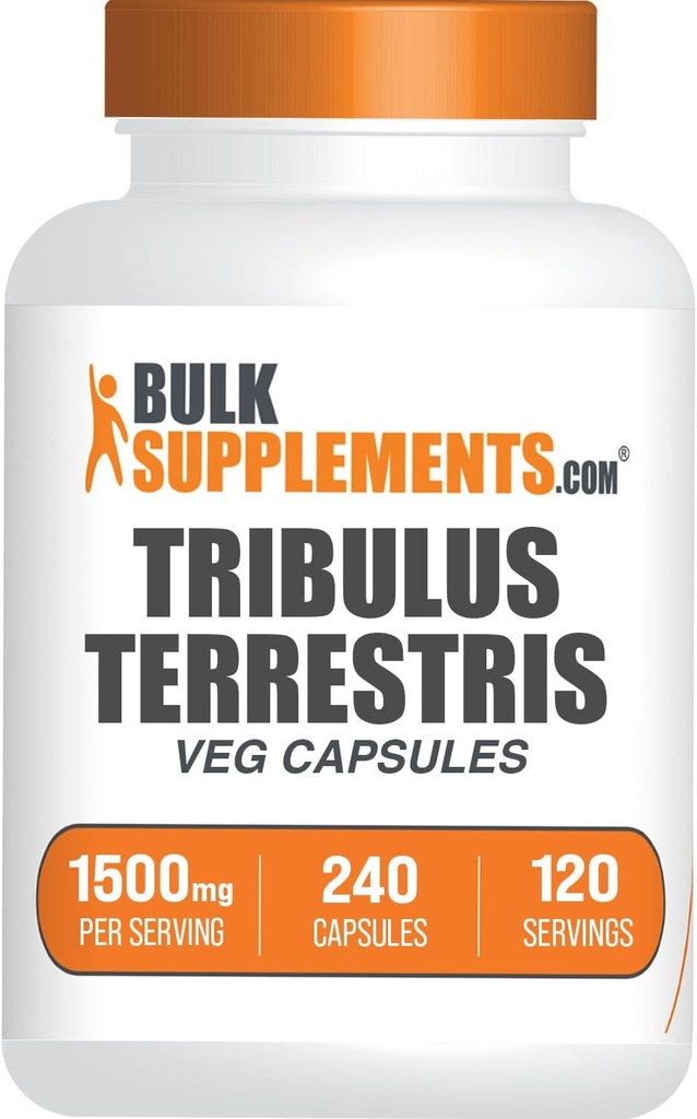 BulkSupplements.com Tribulus Terrestris Capsules - Herbal Supplement, Tribulus Terrestris 1500mg - Gluten Free, 2 Kapsler per servering, 240 Greve (pakke med 1)