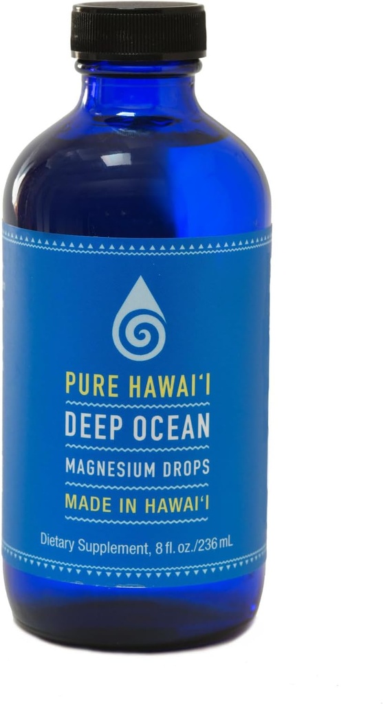 Pure Hawaii Deep Ocean Magnesium Drops Refill Flaske 8oz. - Lavet på Hawaii - med andre trace miner - Aids in Brain, Mood, Muscle, Nerve, & Kardiovaskulær Sundhed