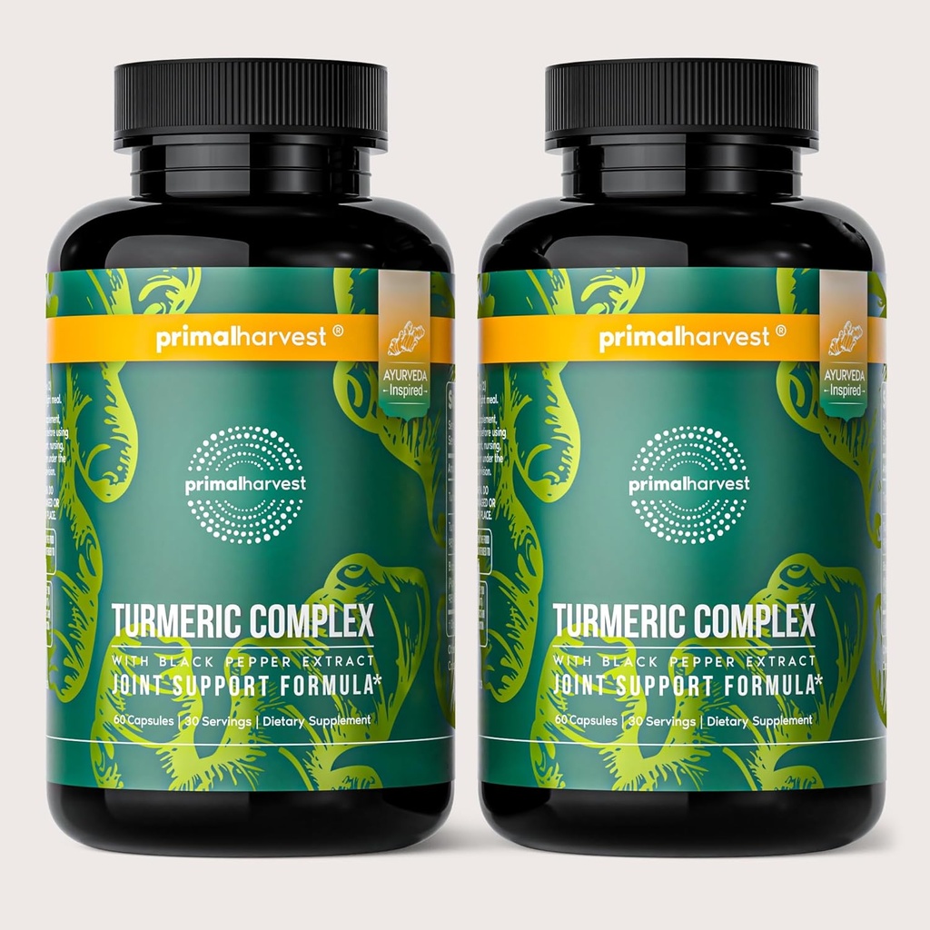 Primær høst 2 Pack, Primal gurkemeje Complex w / Black Pepper Extract, Joint og Mobility Support for Kvinder & Mænd, 120 Kapsler