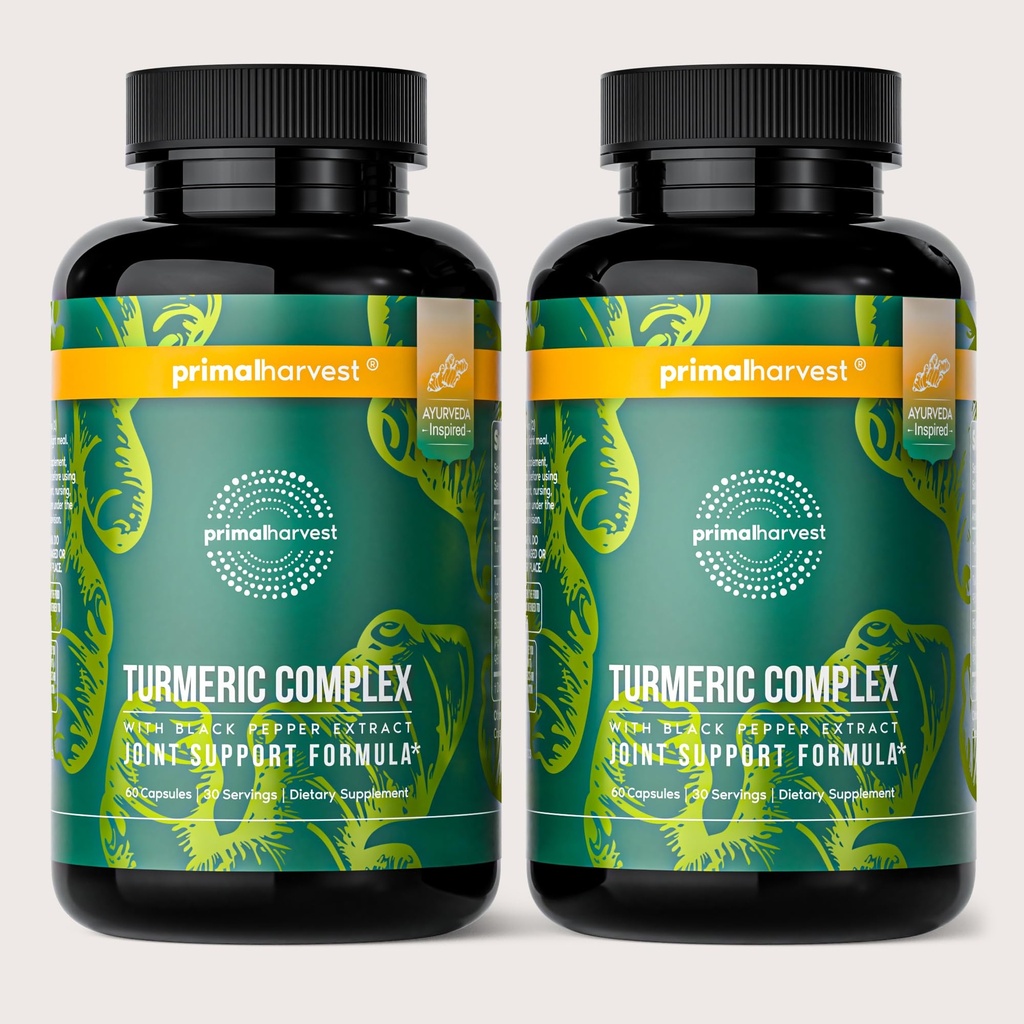 Primær høst 2 Pack, Primal gurkemeje Complex w / Black Pepper Extract, Joint og Mobility Support for Kvinder & Mænd, 120 Kapsler