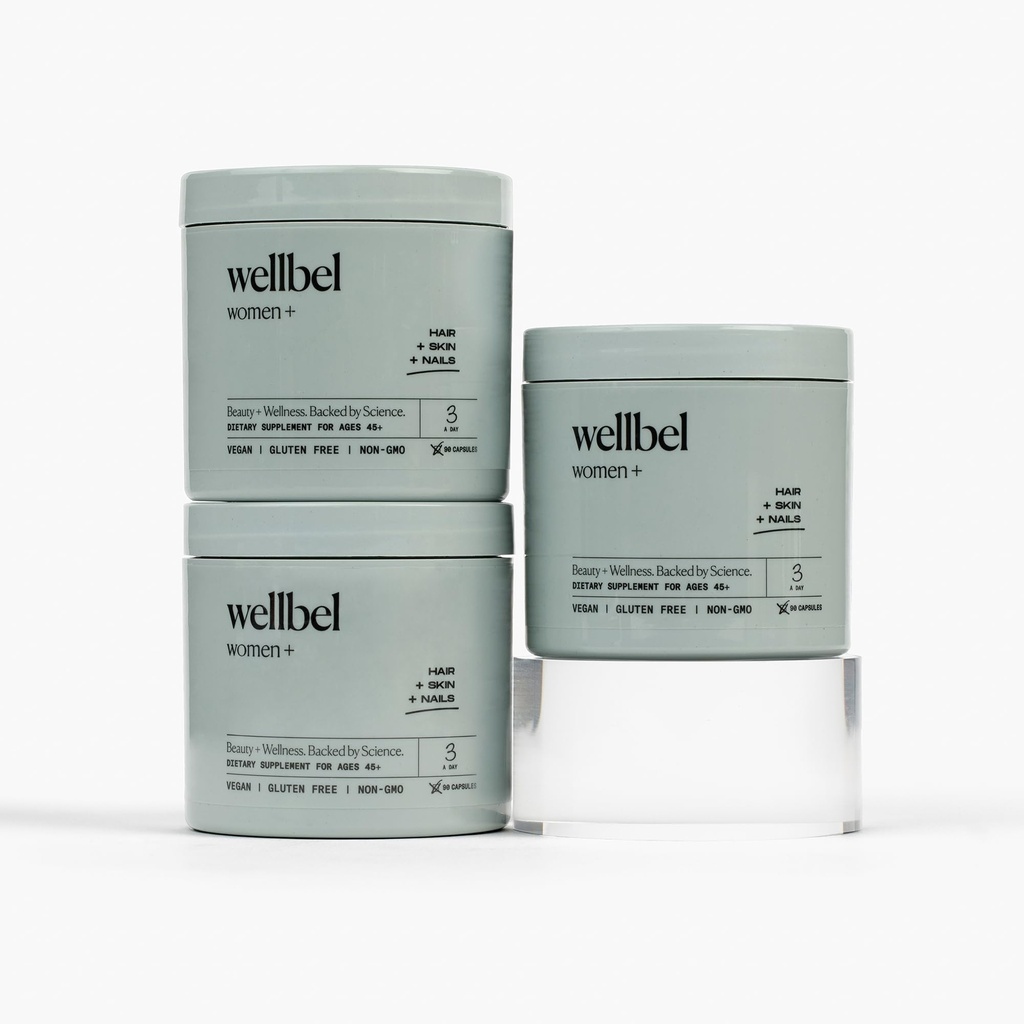 WELLBEL Kvinder + rent supplement til hår, hud og negle, Vegan, Gluten Free, Non GMO 90 Greve - 3 Pack